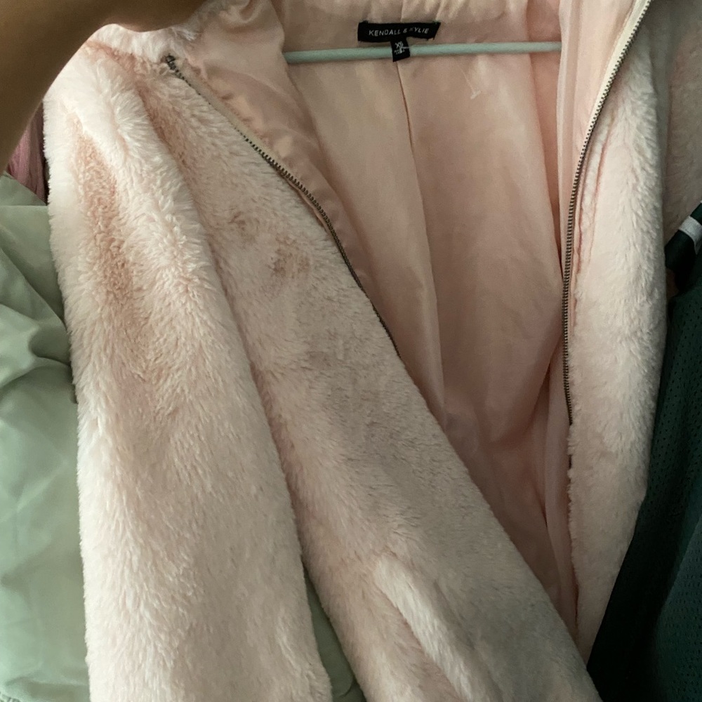 kendall and kylie pink faux fur coat